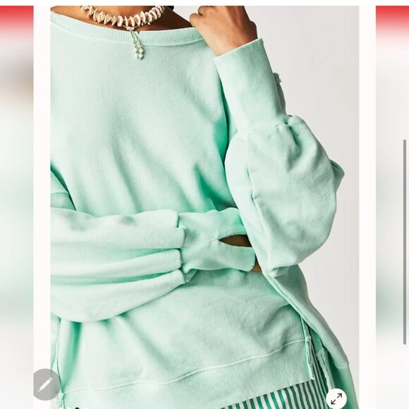 Free People Camden Pullover Sweatshirt in Honey Dew - Picture 2 of 4